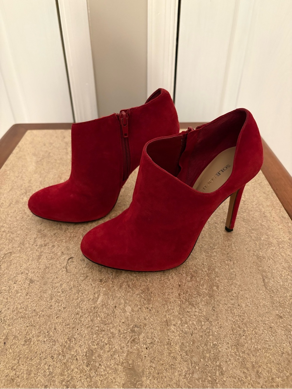 Sole Society Red Suede Pointed-Toe Ankle Booties